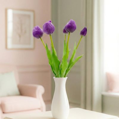 28. BUKIET 5 TULIPANÓW PIWONIOWYCH FIOLETOWYCH 39CM JAK ŻYWYCH DEKORACJA WIOSENNA