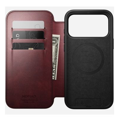2. NOMAD Modern Leather Folio - skórzane etui do iPhone 17 Pro Max kompatybilne z MagSafe, skóra Horween (burgundy)