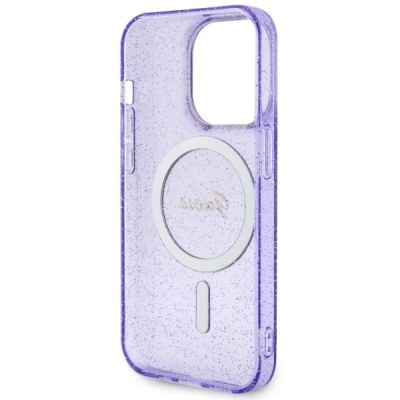 7. Etui Guess Glitter Gold MagSafe na iPhone 14 Pro Max - purpurowe