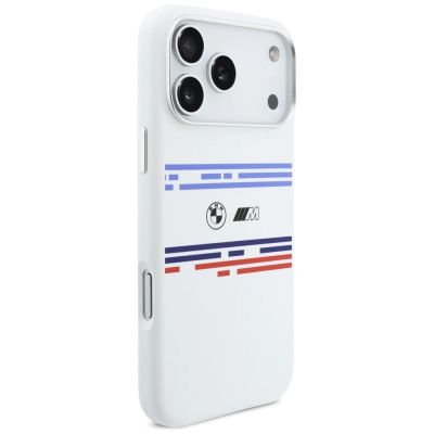 4. Etui BMW M Silicon Horizontal Line MagSafe na iPhone 17 Pro Max- białe