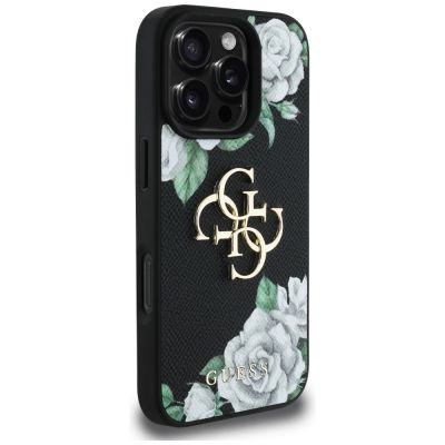 4. Etui Guess Grained Roses Big 4G logo na iPhone 16 Pro - czarne