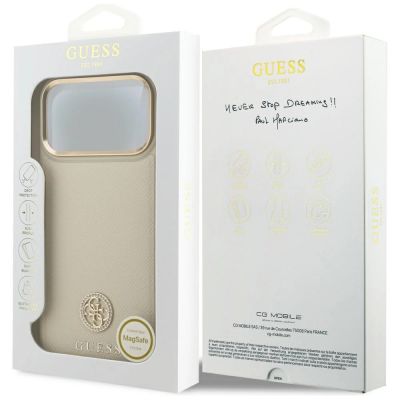 8. Etui Guess Grained Strass Logo MagSafe na iPhone 17 Pro Max - beżowe