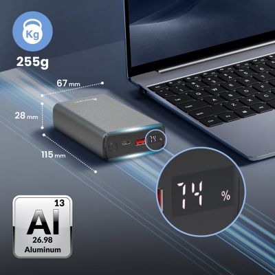 9. Extralink Powerbank EPB-126 20000mAh Srebrny Power bank, 45W PD, USB-C