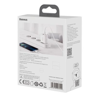 9. Szybka ładowarka sieciowa USB-A / USB-C Baseus Compact CCXJ-B02 20W 3A PD QC 3.0 - biała