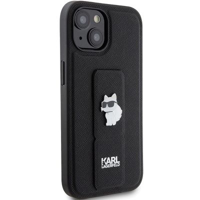 4. Etui Karl Lagerfeld Gripstand Saffiano Choupette Pins na iPhone 15 Plus / 14 Plus - czarne