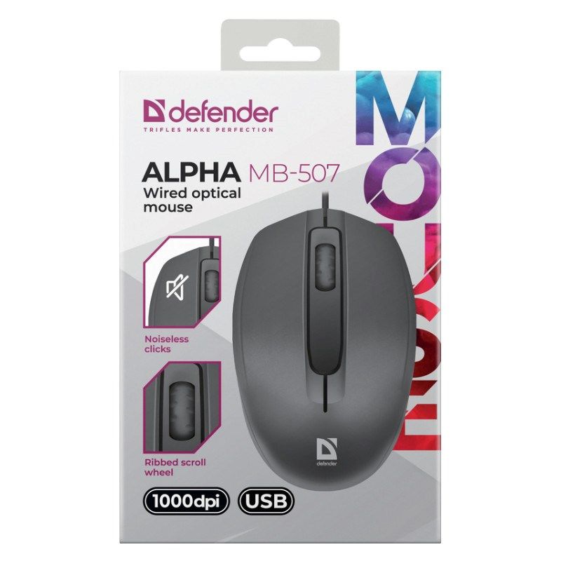 5. DEFENDER MYSZ ALPHA MB-507 SILENT CZARNA 1000dpi 3P