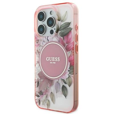 2. Etui Guess IML Flower & Tonal Circle MagSafe na iPhone 16 Pro Max - różowe