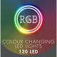 32. LAMPKI CHOINKOWE KURTYNA ŚWIETLNA ZEW/WEW 120 LED 300X60CM Z PILOTEM RGB KOLOR