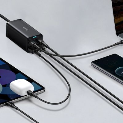13. Baseus GaN3 Pro szybka uniwersalna ładowarka sieciowa GaN 2 x USB Typ C / 2x USB 100W PD3.0, QC4.0+, AFC czarny (CCGP000101)