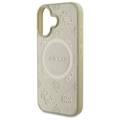 6. Etui Guess Saffiano Peony Classic Logo MagSafe na iPhone 16 - złote