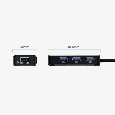 3. Adapter sieciowy Ugreen 20265 USB-A / RJ45 1000 Mbps HUB 3x USB 3.0 - czarny