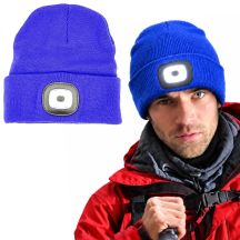 CZAPKA Z LATARKĄ CZOŁOWĄ 4 LED 120 LM 3 TRYBY TURYSTYCZNA NIEBIESKA