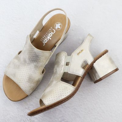 3. Sandały damskie na obcasie wsuwane złote Rieker 64665-60