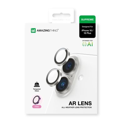 4. Szkło hartowane AMAZINGTHING AR Aluminium 2 Lens Glass z ramką na soczewki aparatu do iPhone 16 / 16 Plus - różowe