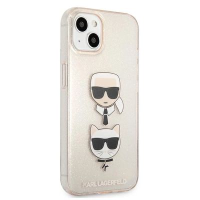 4. Etui Karl Lagerfeld Glitter Karl's & Choupette Head na iPhone 13 mini - złote