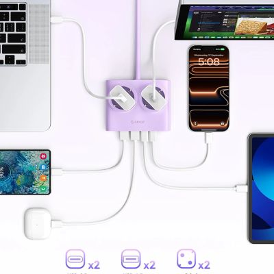 7. Listwa zasilająca Orico PDC25 25W 6w1 2x AC + 2x USB-A + 2x USB-C - fioletowa