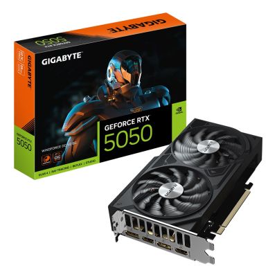 Karta graficzna Gigabyte GeForce RTX 5050 WINDFORCE OC V2 8G, Technologia NVIDIA, 8 GB, GeForce RTX 5050, Pamięć GDDR6, Ilość portów HDMI: 2, Złącze PCI-E 5.0