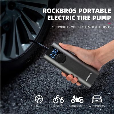 5. Elektryczna pompka do roweru Rockbros 42720001001 z wyświetlaczem LED + kabel USB-C - USB-A - czarna
