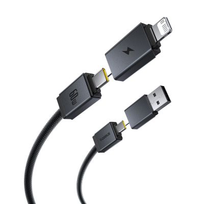 4. Kabel Baseus Versatile 60W USB-C - USB-C z adapterami USB-A i Lighting 1m - czarny