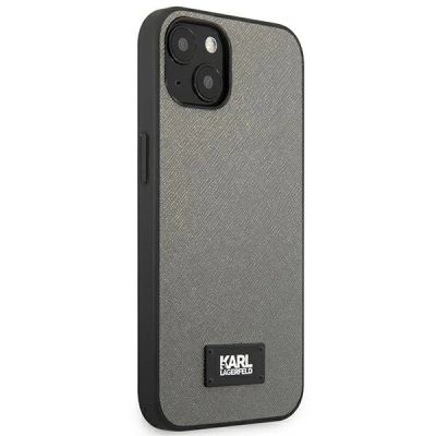 4. Etui Karl Lagerfeld Saffiano Plaque na iPhone 13 mini - srebrne