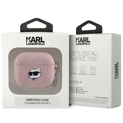 3. Etui Karl Lagerfeld Monogram Choupette Head na AirPods 3 - różowe