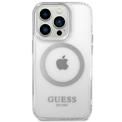 3. Etui Guess Metal Outline MagSafe na iPhone 14 Pro - srebrne