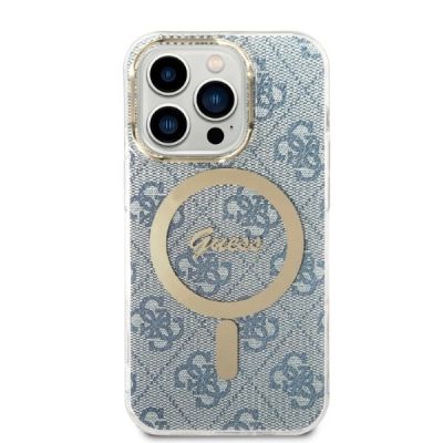 3. Etui Guess 4G Print MagSafe na iPhone 14 Pro + ładowarka indukcyjna - niebieskie