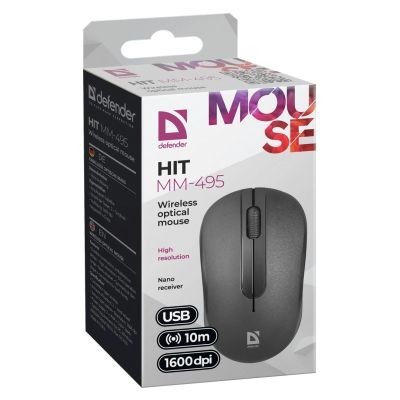 5. DEFENDER MYSZ BEZPRZEWODOWA HIT MM-495 RF OPTIC CZARNA 1600DPI 3P 52495