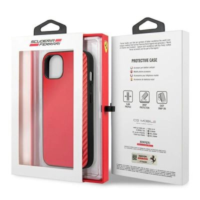 8. Etui Ferrari On Track Carbon Stripe na iPhone 13 mini - czerwone