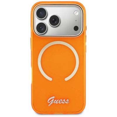 3. Etui Guess IML Script Metal MagSafe na iPhone 17 Pro Max - pomarańczowe