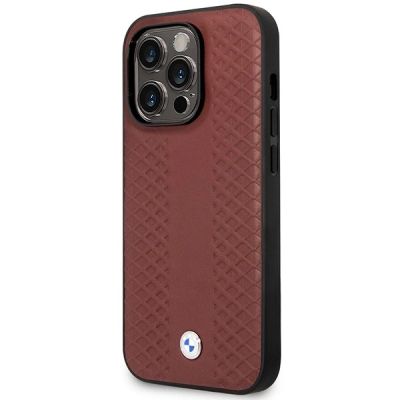 2. Etui BMW Leather Diamond Pattern MagSafe na iPhone 14 Pro Max - burgundowe