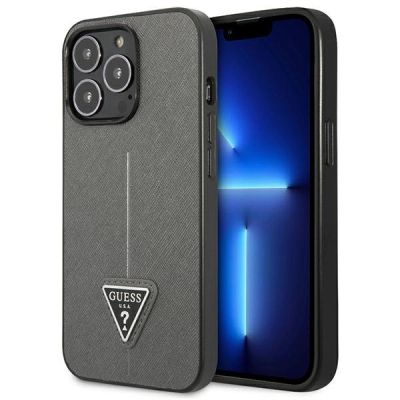 Etui Guess Saffiano Triangle Logo na iPhone 13 Pro / 13  6,1" - srebrne