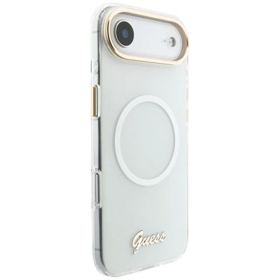 5. Etui Guess IML Gradient Script Metal MagSafe na iPhone Air - białe