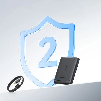 15. Powerbank Baseus PicoGo AM31 Qi2 5000mAh 20W kompatybilny z MagSafe z podstawką (z czarnym kablem Simple Braided USB-C - USB-C 30cm) - czarny