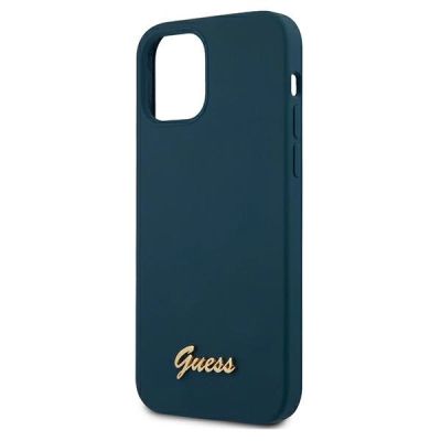 6. Etui Guess Metal Logo Script na iPhone 12 Pro Max - niebieskie