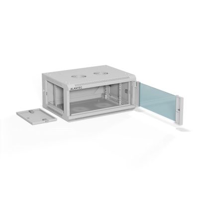 3. ALANTEC Szafa wisząca 19" 4U 600x450, drzwi szklane,  kolor szary, zmontowana (SW-4U-600-450-01-SA)