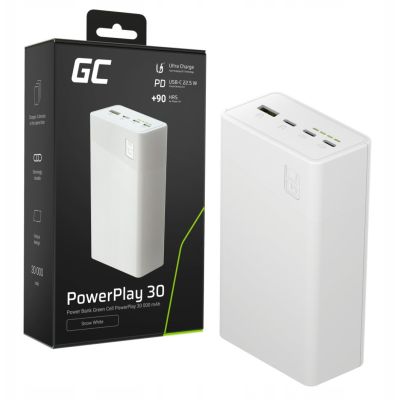 2. Greencell PowerPlay 30 - biały powerbank 30 000mAh, 22,5W, 4 porty