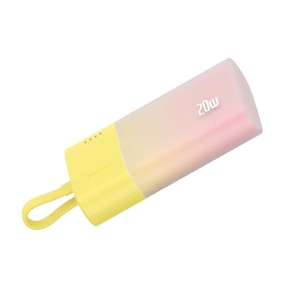 6. Powerbank Baseus Popsicle 5200mAh 20W z wbudowanym kablem Lightning (+ biały kabel Baseus Simple USB-C - USB-C 60W/20V/3A/30cm) - zółto-różowy