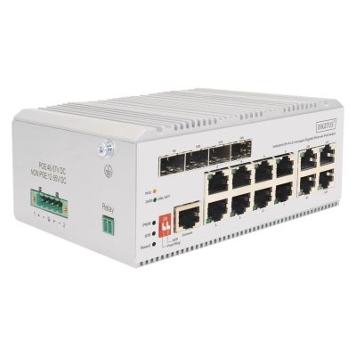 Digitus 8-portowy przełącznik sieciowy Gigabit Ethernet PoE, przemysłowy, zarządzany L2, 4 SFP Uplink
