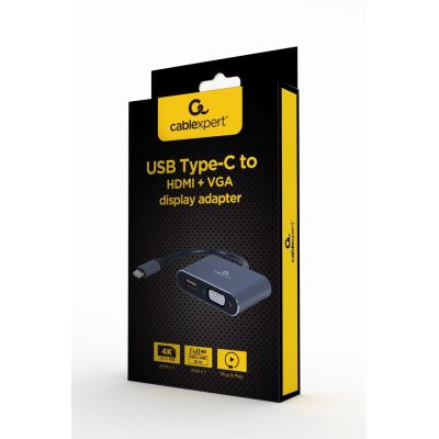 3. GEMBIRD ADAPTER USB TYPU C NA HDMI + VGA NA KABLU SZARY