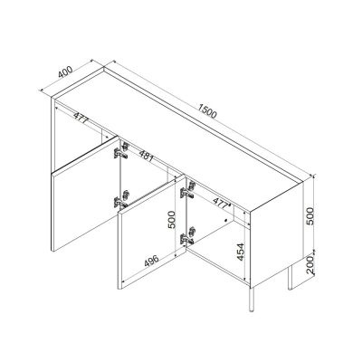 5. Komoda FELLINI 150x40x70 kaszmir + blat dąb olejowany