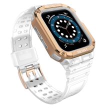 Pasek z etui ochronnym Protect Strap Band do Apple Watch 42 / 44 / 45 mm opaska obudowa pancerna - biały, różowe złoto