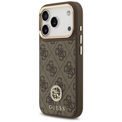 2. Etui Guess 4G Strass Logo & Big Strap Metal Buttons MagSafe na iPhone 17 Pro - brązowe