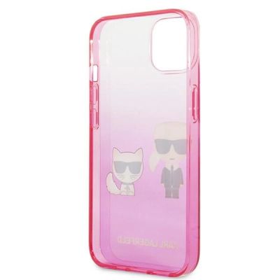 7. Etui Karl Lagerfeld Gradient Ikonik Karl&Choupette na iPhone 13 mini - różowe