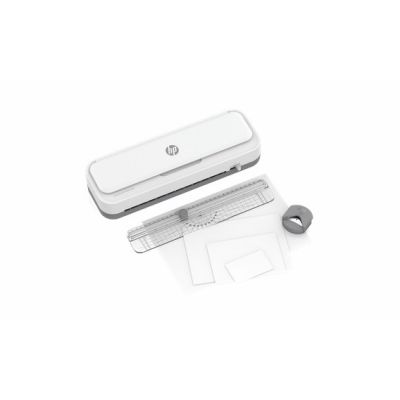 12. HP ONELAM Laminator 400 A4, na zimno/ciepło, zintegrowany trymer, zaokrąglacz rogów, prędkość 40cm/min + 15 folii: 3xA4, 4xA5, 4xA6, 4xB-CARD, biały