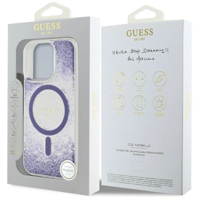 8. Etui Guess HC Resin Bottom Glitter MagSafe na iPhone 16 Pro Max - fioletowe