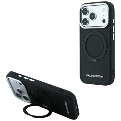 Etui Karl Lagerfeld Ring Stand 360 Saffiano Classic Logo MagSafe na iPhone 18 Pro / 17 Pro - czarne