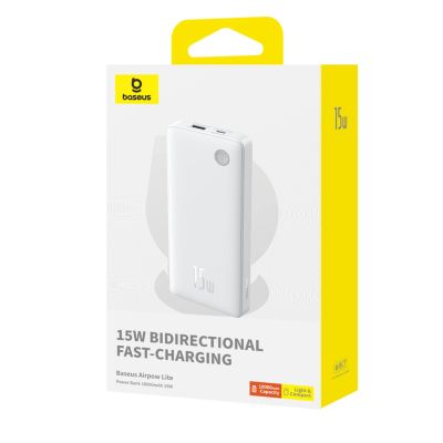 4. Powerbank Baseus Airpow Lite 10000mAh 15W z kablem Baseus Simple USB-A - USB-C 30cm - biały