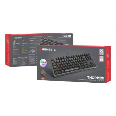 2. KLAWIATURA DLA GRACZY GENESIS THOR 404 TKL US PODŚWIETLENIE RGB MECHANICZNA CZARNA KAILH BOX BROWN