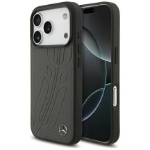 Etui Mercedes Leather Large Laurel Leave MagSafe na iPhone 17 Pro - czarno-szary